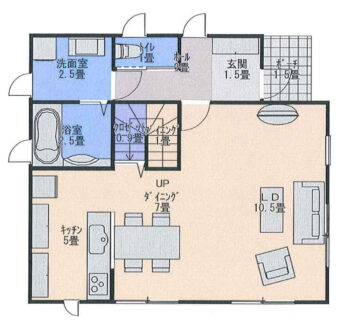 約30坪2LDKリビング階段の間取りプラン